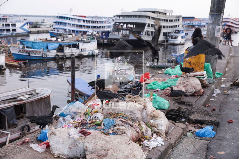 Lixo descartado de forma irregular no Porto da Panair com urubus