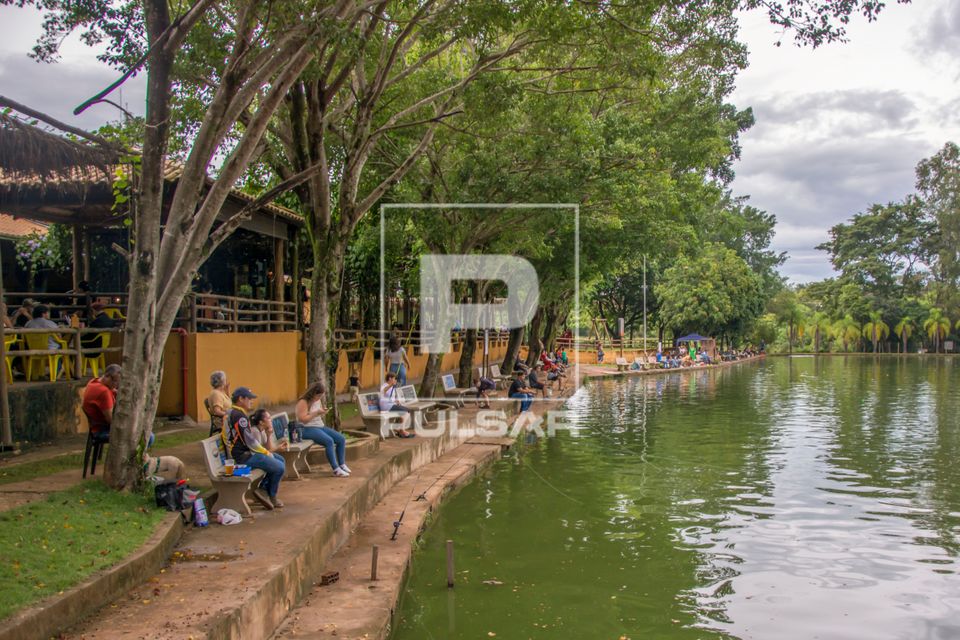 Pessoas pescando em pesque e pague