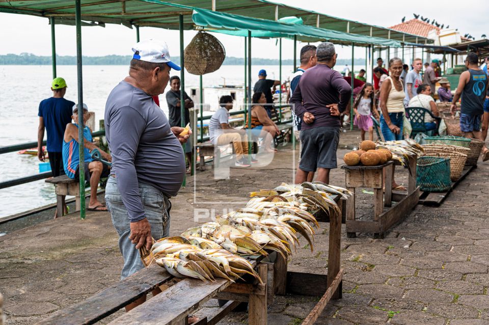 Venda de pescados ao lado do Mercado Municipal - centro da cidade