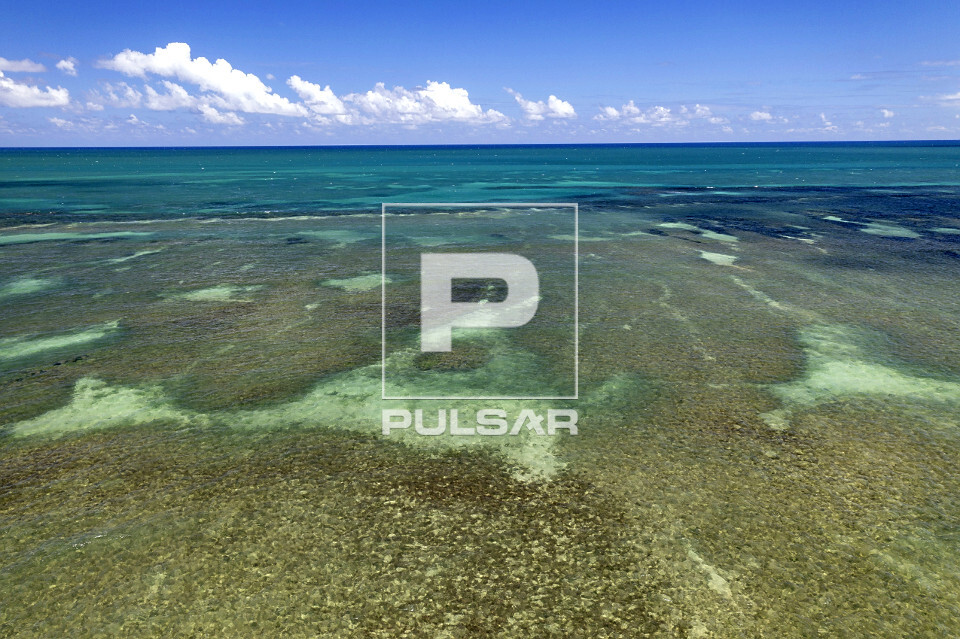 Vista de drone das piscinas naturais de Igarassu