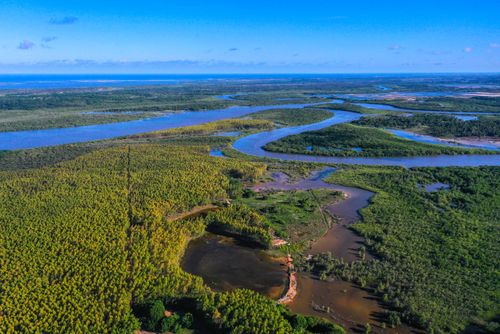 Vista de drone da bacia hidrográfica do Rio Vaza-Barris